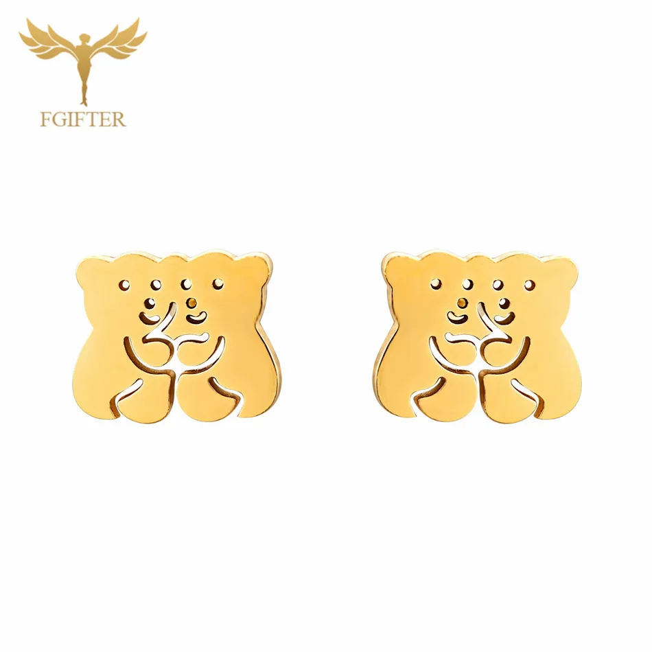 Bear FGifter, хип-хоп, рок, Иисус, серьги-гвоздики, золото, серебро, цвет, маленькие серьги, для женщин, мужчин, из нержавеющей стали, серьги для пирсинга, ювелирные изделия - Окраска металла: Bear