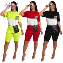 Women Tracksuit Casual Patchwork Leopard Print Pocket Short Sleeve + Bikers Loose Pants Suit Sport Two Piece Set Outfit Jogging Women's Sets Women Tracksuit Casual Patchwork Leopard Print Pocket Short Sleeve + Bikers Loose Pants Suit Sport Two Piece Set Outfit Jogging Women's Sets