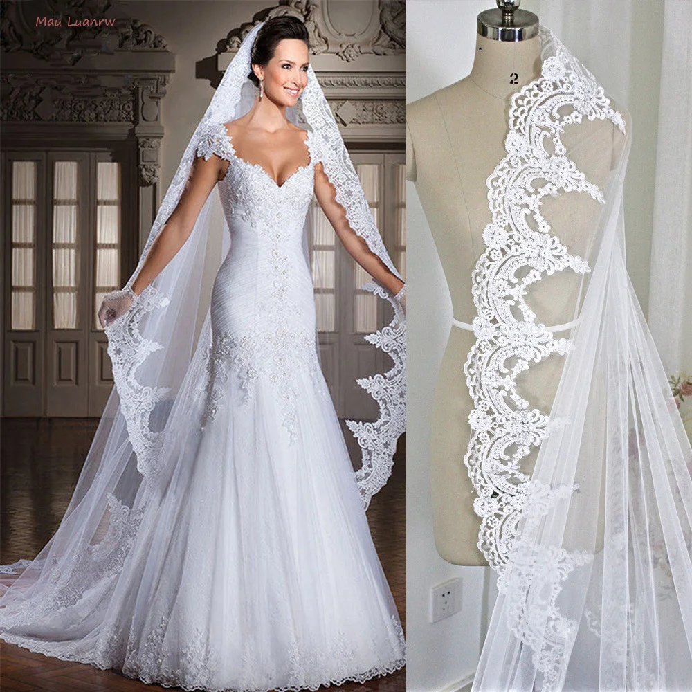 

Lace Edge One Layer 3M Bridal Veil Bride Long Wedding Veil White/Ivory Wedding Accessories