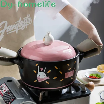 

Ceramic Pot Korean Cartoon Rabbit Hand-painted Casserole Soup Pot Stew Pot Open Flame Heat-resistant Home Kitchen Supplies