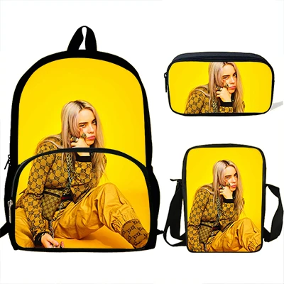 16 дюймов Mochila школьные сумки для девочек подростков Модные рюкзак Billie Eilish с принтом «Улыбка» рюкзак комплект из 3 предметов; подарок для детей книжная сумка - Цвет: j9100