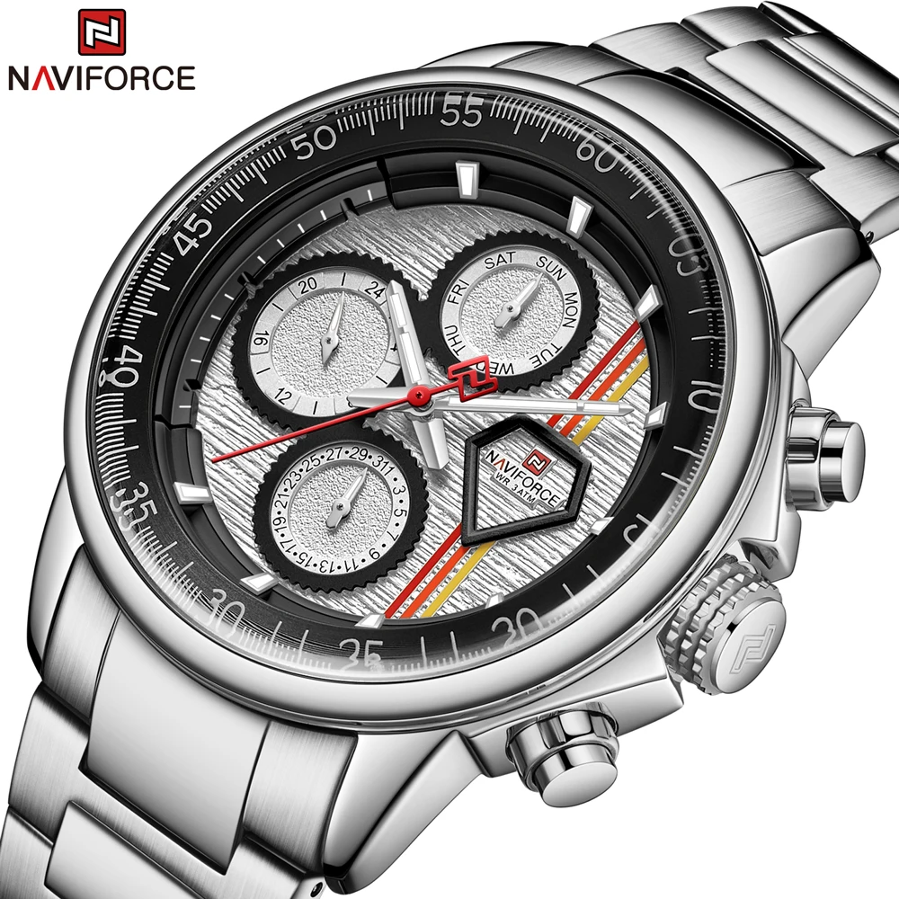 NAVIFORCE New Chronograph Quartz Watch Stainless Steel Top Brand Luxury Men Watches Waterproof Sports Clock Relogio Masculino afbeelding