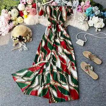 

Women Casual Off Shoulder Boho Flower Print dress Beach Party Wedding Wrapped chest trumpet sleeve beach dressclothing Ladies