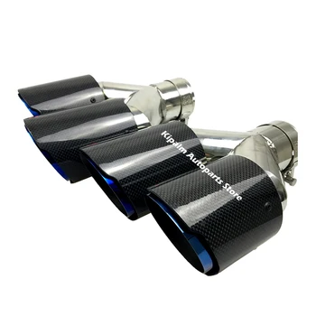 

Dual Carbon Fiber + Stainless Steel Burnt Blue Universal Auto AK Exhaust Tip Double End Pipe for BMW BENZ VW Golf AK Logo