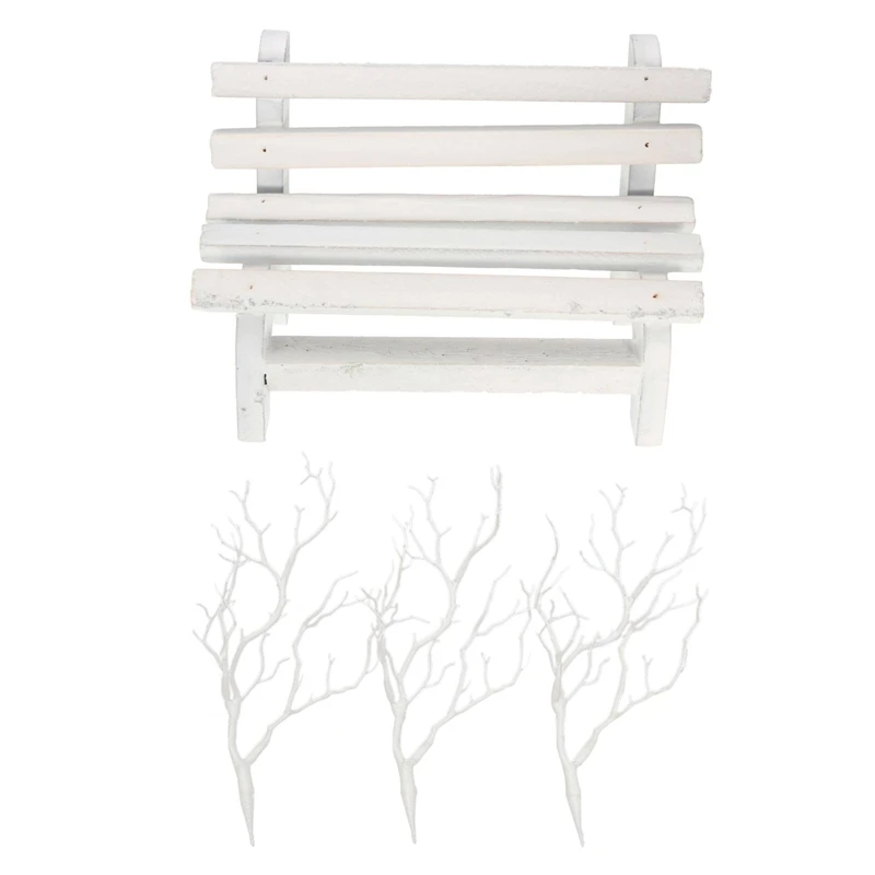

3 x Artificial White Dry Plant Tree Branch Wedding Party Decor & 1x Miniature Dollhouse Landscape Ornament Plant DIY Craft Home