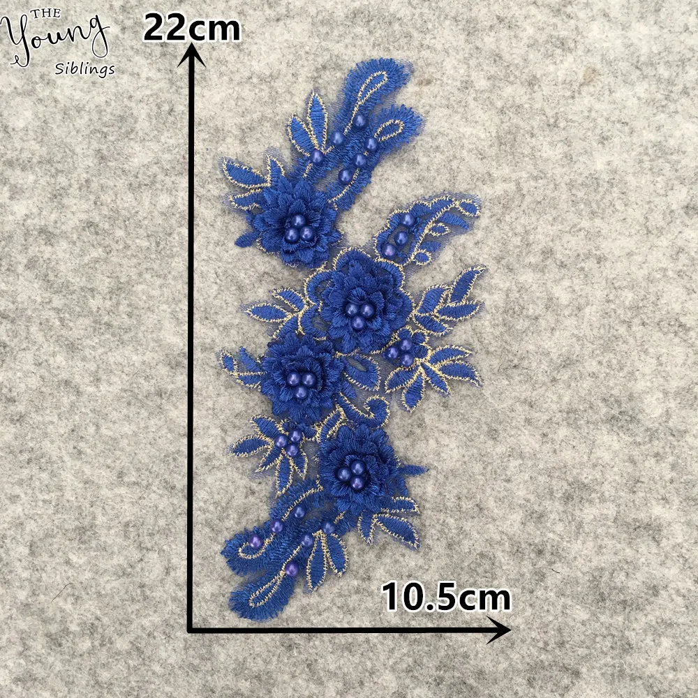 ABS Жемчужный Цветок кружевной воротник одежда ткань аксессуары синяя органза вышивка патчи Швейные ремесла аппликации для одежды