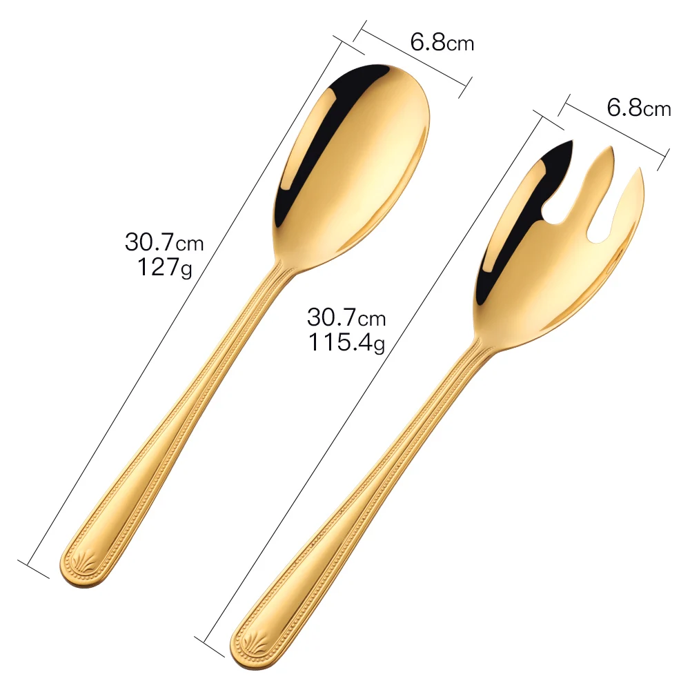 1 Pcs Large Salad Serving Spoon Fork Stainless Steel Cartering Dining Rose Gold Tablespoon Kitchen Utensils 12 Inch