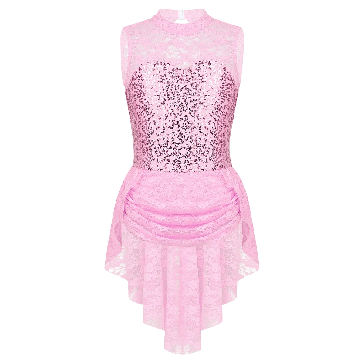 ChicTry/платье без рукавов с блестками и цветочным кружевом; платье для фигурного катания на коньках; Балетные гимнастические леотарды для девочек; танцевальный костюм - Цвет: Pink