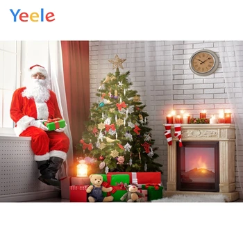 

Christmas Tree Room Santa Claus Fireplace Window Portrait Backdrop Vinyl Photography Background For Photo Studio Photophone Prop