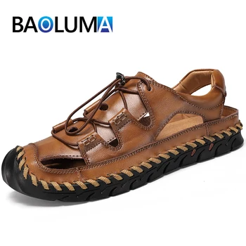 

Fashion New Men's Sandals Quality Leather Men's Sandals Summer Outdoor Comfortable Men's Beach Shoes Breathable Men's Sandals