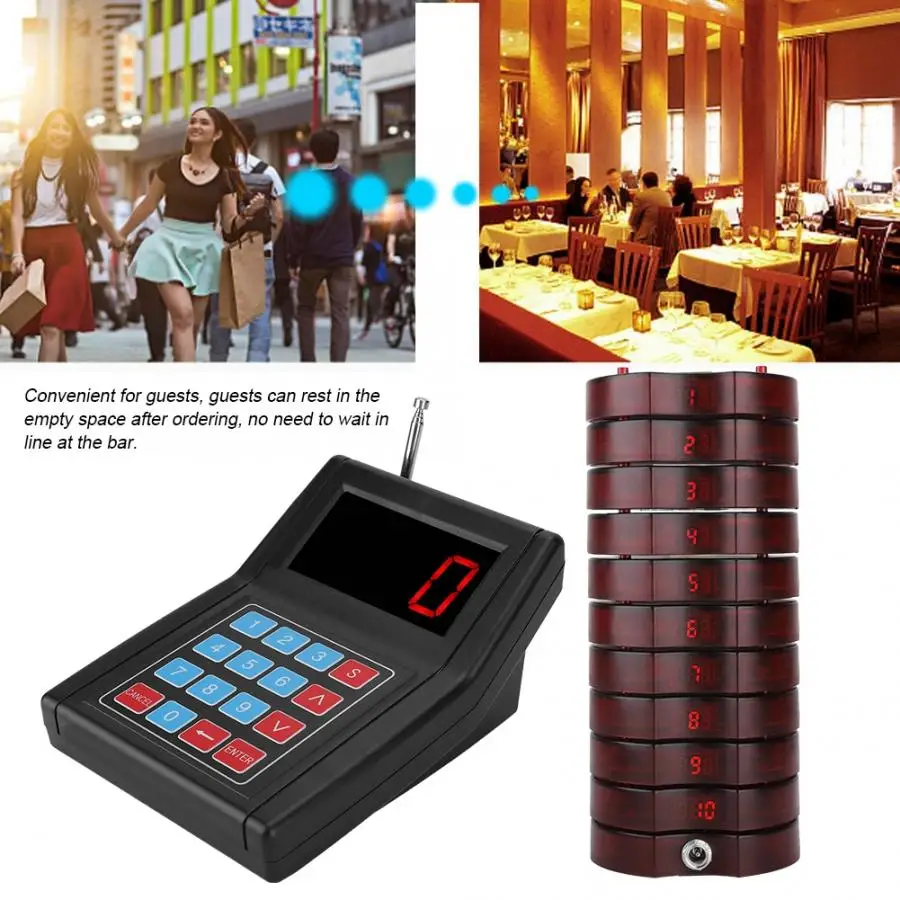 SU-668 Restaurant Pager with 10pcs Red Coaster Receiver Calling Pagers for Wireless Guest Paging Queuing System 100-240V | Компьютеры и