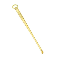 Brass Ear Pick Earwax Removal Ear Cleansing Tool with Ring, Portable Ear Curette Ear Wax Remover Cleaner Tool, Gold