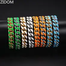 Для мужчин хип-хоп, кубинский браслеты красочные Нержавеющая сталь никогда не увядает 11 мм в стиле "хип-хоп" кубинская цепь браслет ювелирные изделия Прямая