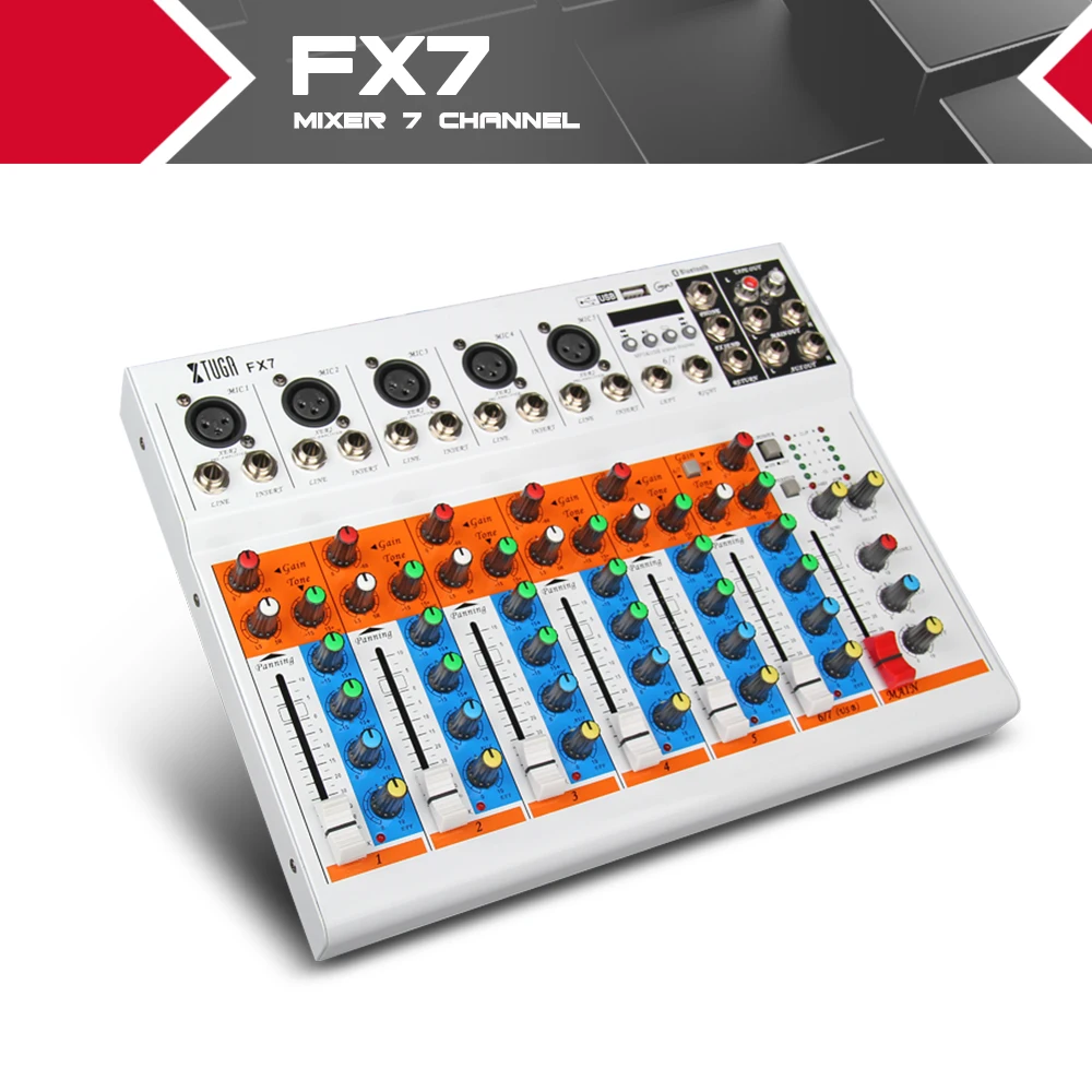 XTUGA FX7-USB 7 Channels Audio Mixer Console With