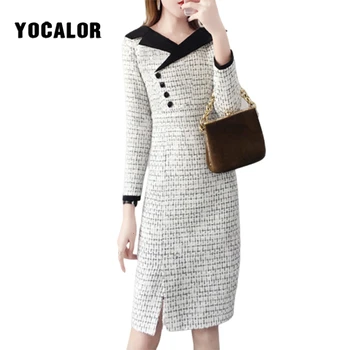 

Fashion Woolen Long Sleeve Dresses Female For Women Bodycon Sundress Autumn Linen Skater Pencil Slim Shift Dress White Elegant