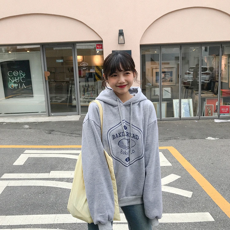 Осенний женский свитер, зимний harajuku корейский стиль, Ретро стиль, мультяшный принт, надпись, негабаритная Женская толстовка с капюшоном