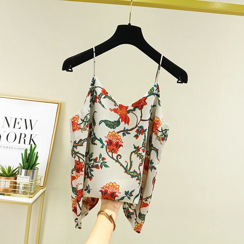 

Шелковый Цветочный жилет на бретельках, женская летняя уличная одежда, костюм с V-образным вырезом внутри, сексуальный топ с принтом, женское нижнее белье