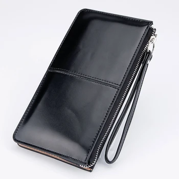 Women's Vintage Oil Wax Leather Zipper Clutch Wallet Female Large Capacity Coin Purse Ladies Wristband Simple Card Holder Wallet 5