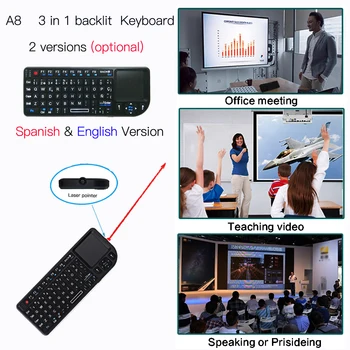 

A8 keyboard backlit English русский españolSpanish Air Mouse 2.4GHz Wireless Keyboard Touchpad Handheld for TV BOX Android X96