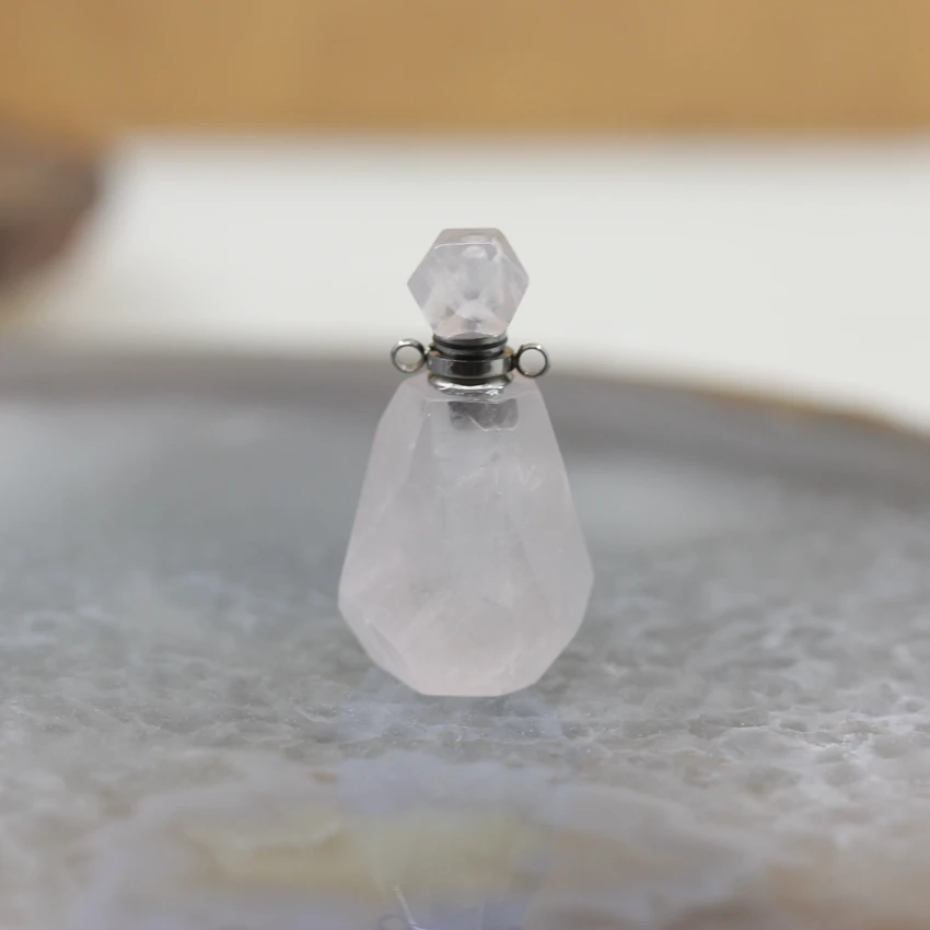 Rose Quartz Подвески в виде бутылки духов с натуральным кристаллом кварца, ограненные аметисты, флюорит, камень, эфирное масло, диффузор, флакон, ожерелье, очаровательные ювелирные изделия - Окраска металла: Rose Quartz