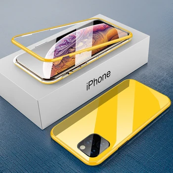 

Doule Sides Protective Magnetic Adsorption Metal Case For iPhone 11 iphone 8 Plus 360 Full Cover Plain Phone Case