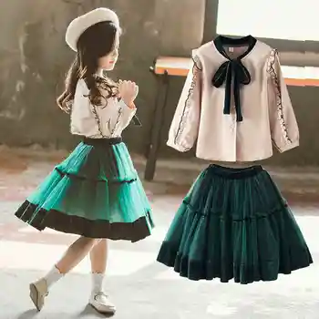 

2019 Fashion Summer Children Cute Clothes Set Modal Top+Mesh Skirt Teen Girl Lace Solid Suit Children Casual Princess Sets Q891