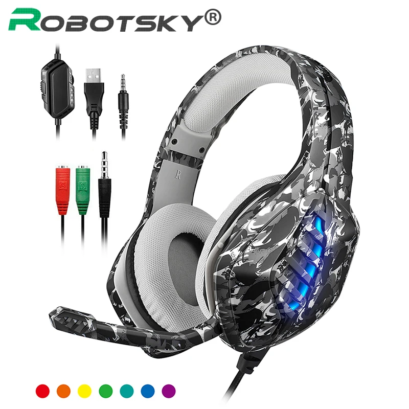 US $18.29 Camouflage Ps4 Wired Gaming Headphone Deep Bass Headset Computer Gamer Earphone Headsets With Mic For Pc Computer Phone Laptop