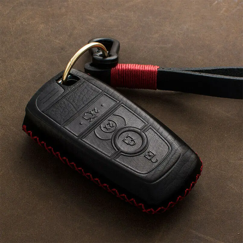 For Ford Fusion Mustang Explorer F-150 F-250 F-350 Genuine Leather Car Key Case Cover Bag Shell Remote Key Case