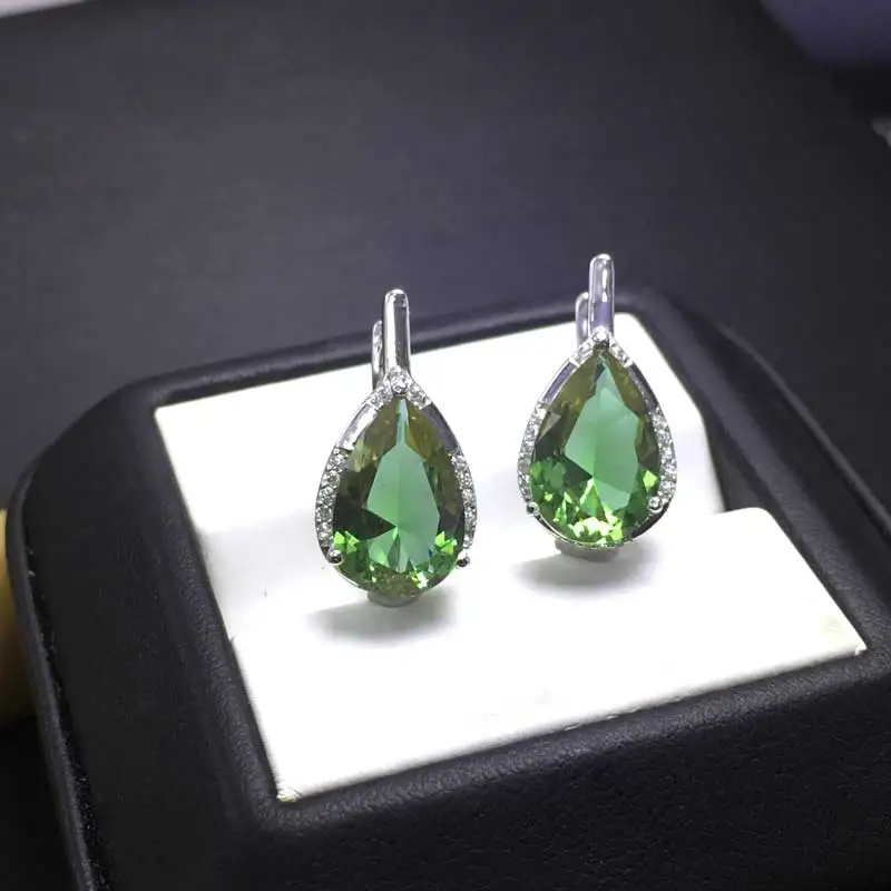 Beste CSJ Elegante Zultanite Earring Sterling 925 Zilver water drop peer 8*10mm Gemaakt Sultanite Fijne Sieraden Vrouwen wedding Party Gift