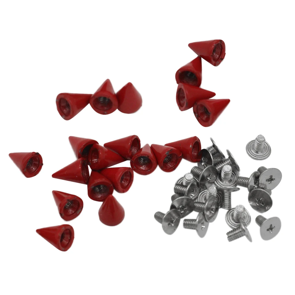 20 Sets Trendy 7x10mm Red Spots Cone Screw Metal Studs Rivet Bullet Spikes