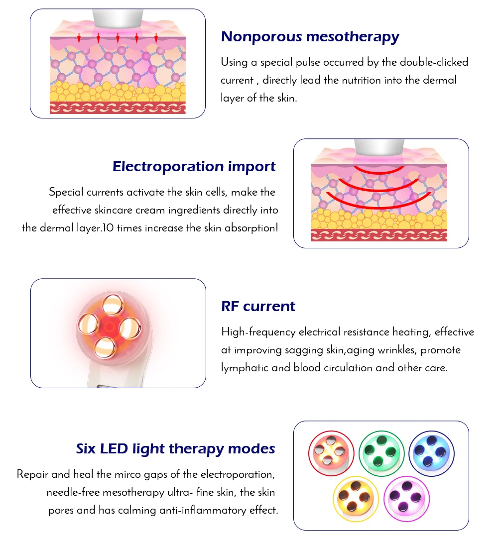ЖК-дисплей 6 в 1 RF EMS Электропорация светодиодный светильник Фотон радио подтяжка лица Подтяжка лица очищающий массажер косметическое устройство