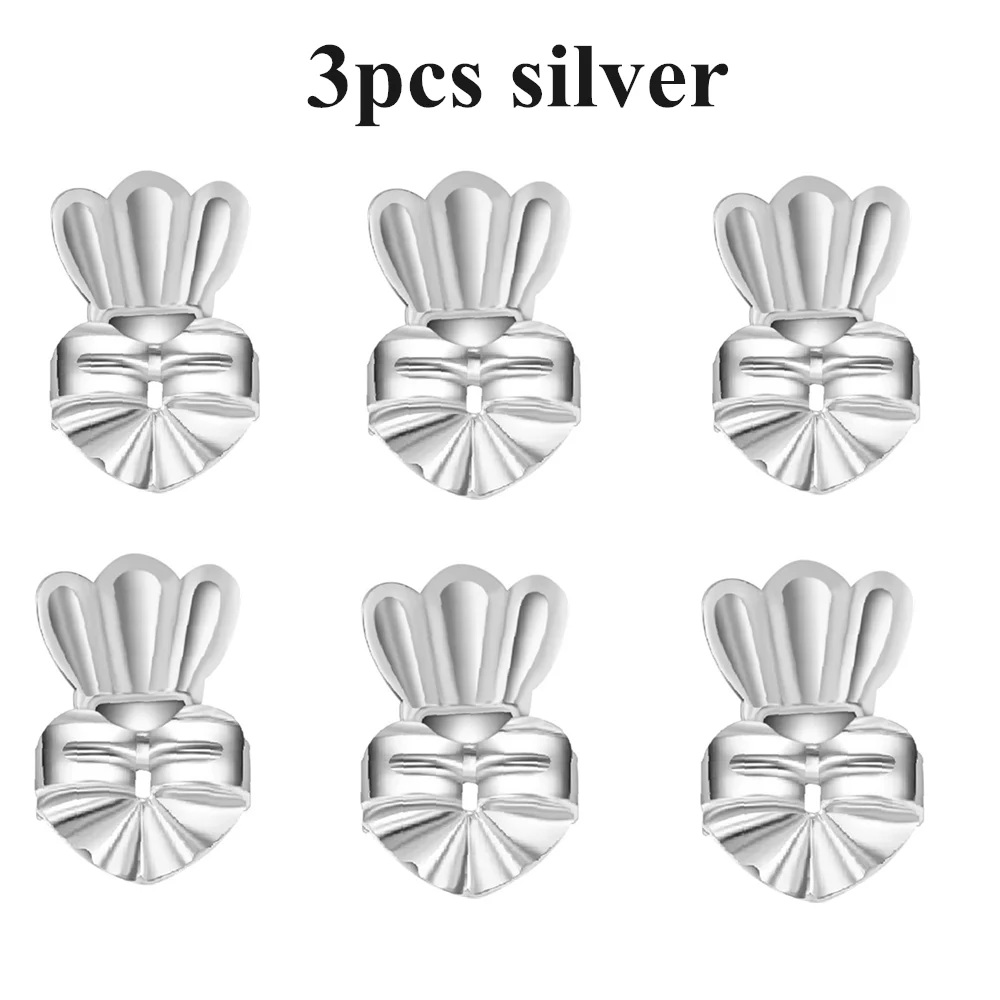 3pcs silver Серьги-гвоздики Seanuo в виде короны, поддержка, подходит для женщин, ювелирные изделия, серебро/золото, сердце, мочка уха, серьги, подтяжка, подходит для аксессуаров - Окраска металла: 3pcs silver