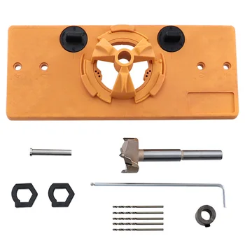 

SHGO HOT-35mm Forstner Hinge Hole Saw Jig Drilling Guide Locator Hole Opener Door Cabinets DIY Woodworking Tool