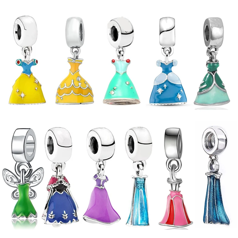 Colgante de vestido de princesa Blancanieves para mujer, dije esmalte, compatible Pulsera Original de Pan, cuentas de falda de Elsa de dibujos animados, joyería artesanal|cuentas| - AliExpress