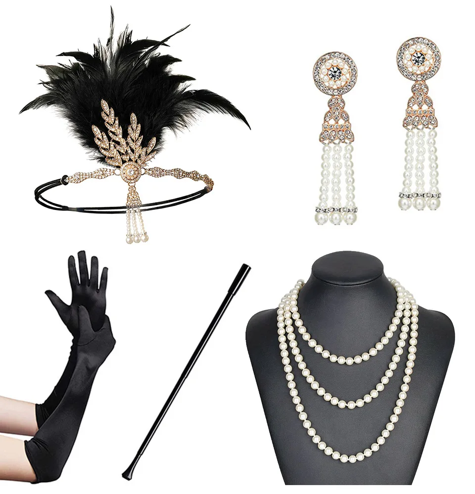 1920s Хлопушка повязка на голову Ревущие 20s аксессуары Great Gatsby вечерние свадебные головные уборы аксессуары для волос - Цвет: Set a
