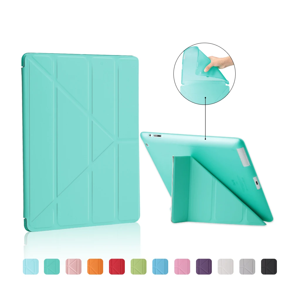 

For iPad 4 Case Model A1458/A1459/A1460 Multi-fold TPU soft Smart Case Cover for iPad 234 tablet case + gift pen
