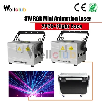 

2PCS with Flightcase 3W animation RGB laser dj lights dmx multi color Program DMX Animation Projector Stage Lighting Dj laser