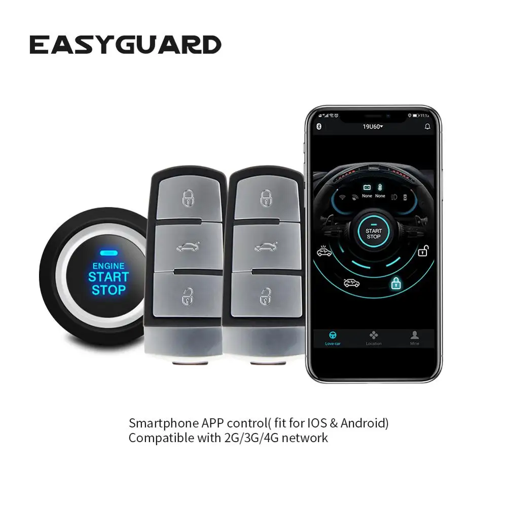 

EASYGUARD online GPS tracker IOS android GSM 4G 3G 2G PKE keyless entry engine start stop remote start security car alarm system