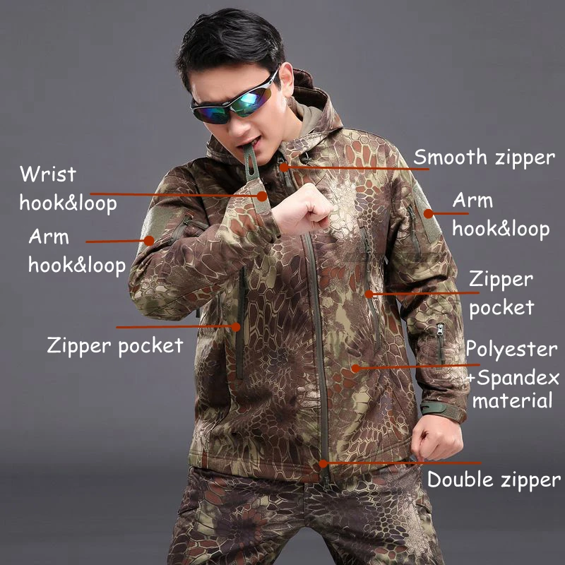  Army Camouflage Jackets Windbreaker Military Tactical Jackets Soft Shell Windproof Combat Hunting H