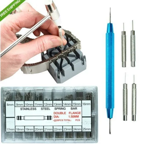 

Watch Band Spring Bar Tool Kit - Hammer Punch Pusher Strap Holder 360 Link Pins
