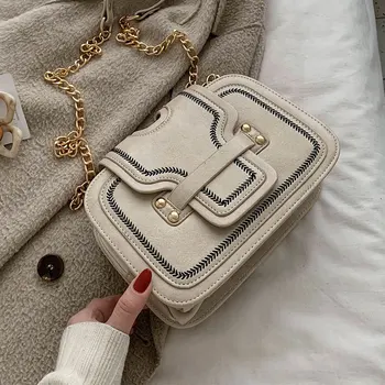 

LILY QUEEN Vintage Female Messenger Chain Crossbody Bags For Women Solid PU Flap