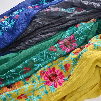 

Fashion Women Scarf Cotton Hemp Flowers Embroidery Summer Beach Sunscreen Shawls Winter Keep Warm Ladies Girls Scarves FEA889