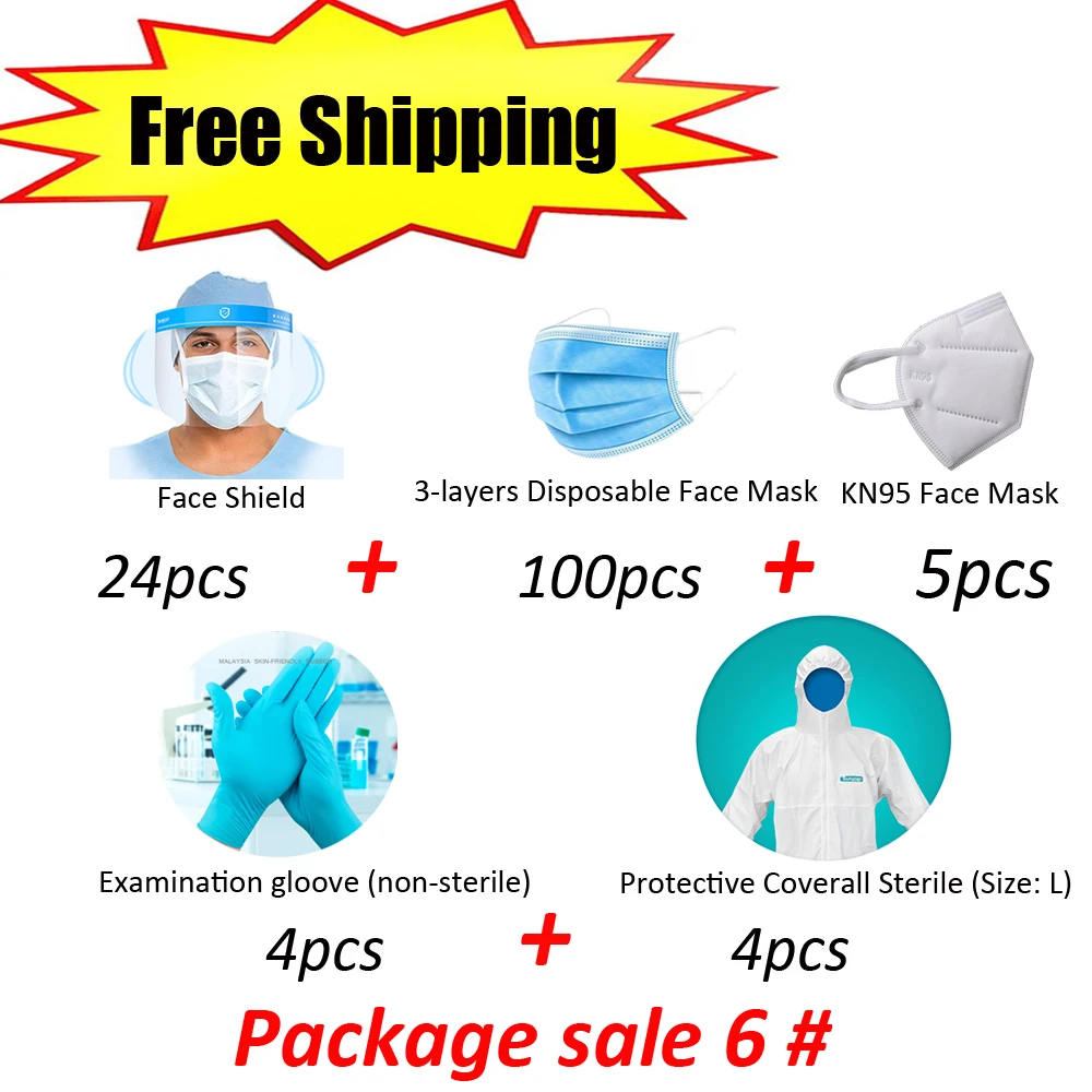 

FREE SHIPPING 3-layer Disposable Face Protective Mask+ Anti-fog, Hi-transparency PET Face Shield+Accurate Infred Thermometer kit