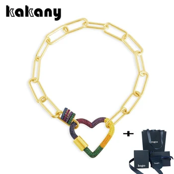 

Kakany March 2020 New High Quality Monaco Rainbow Heart Pendant Chain Bracelet Sweet Interlocking Gift for Valentine's Day