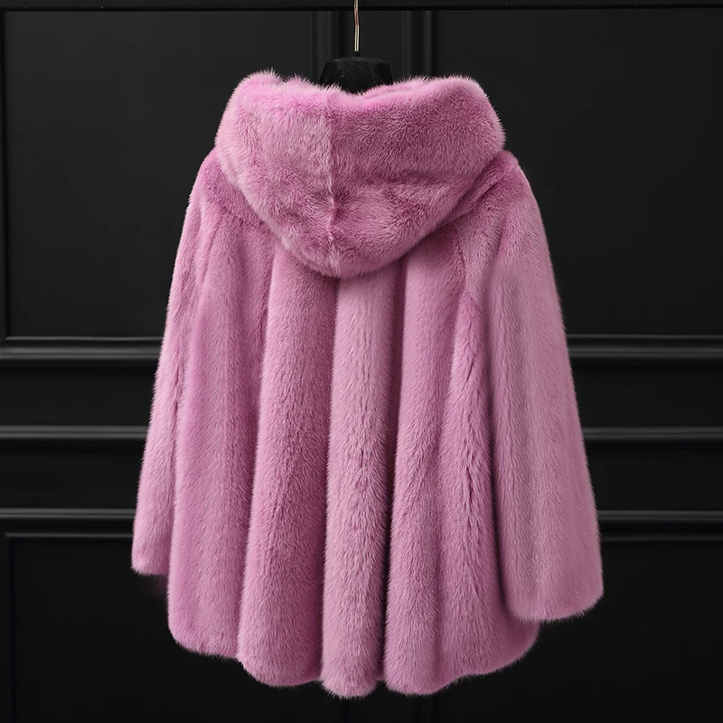 women's winter clothing outerwear coats real natural Ms. whole mink water mink coat hooded mink coat short paragraph 1021 - Цвет: a