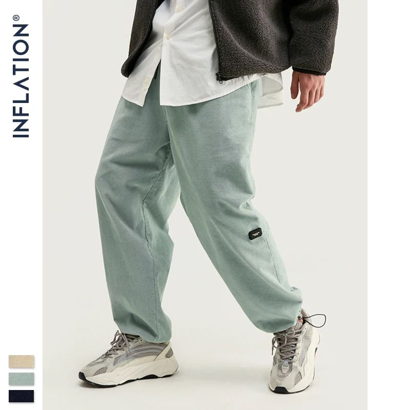 

Design Mens Winter Corduroy Jogger Pants Pure Color Loose Overalls Men Jogger Corduroy Pants Elastic Waist 93345W