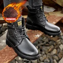 OSCO/ мужские ботинки зимние черные ботинки в Военном Стиле Мужская обувь Высококачественная обувь из натуральной кожи на шнуровке с круглым носком; размеры 38-44