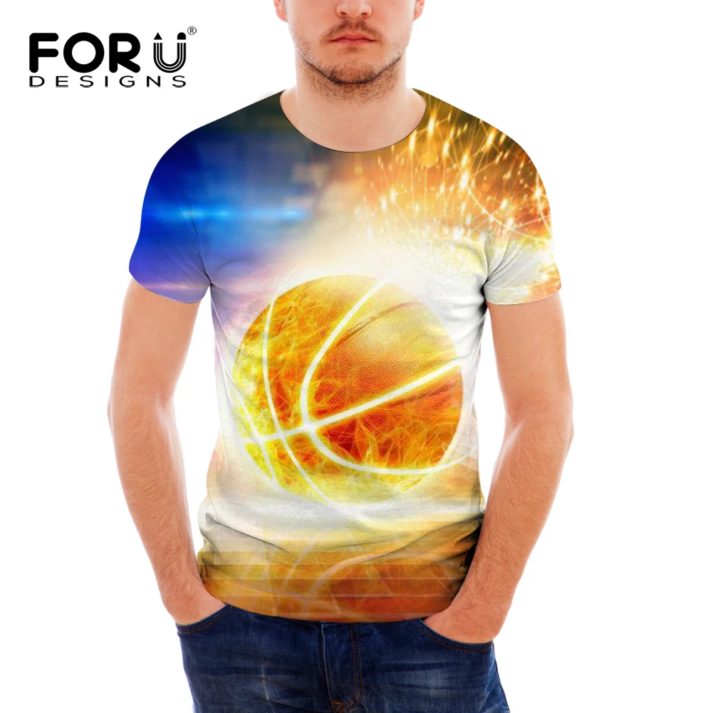FORUDESIGNS/мужская летняя футболка крутой футбольный принт Баскетбол Футбол короткий рукав Повседневная одежда для подростков мальчиков бодибилдинг - Цвет: HXA483CF