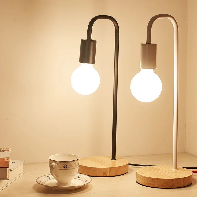 

Modern Bedroom Simple Wooden Product Lamp Creative Nordic-Style Iron Art Bedside Desk Library Learning Small Table Lamp