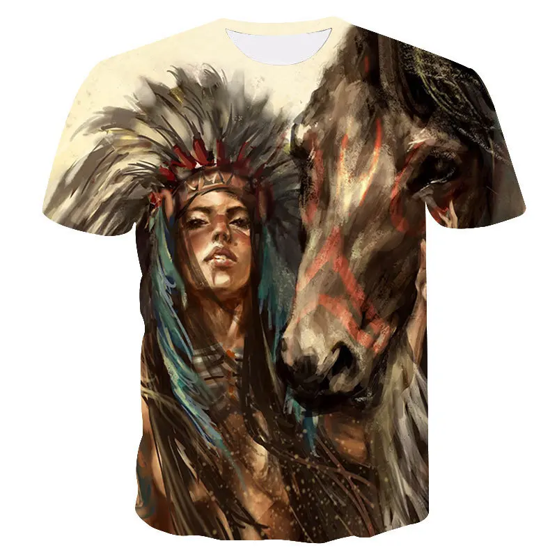 

2019 New Summer Top fashion Indian Print T shirt Men/women Animal 3D t shirt Casual Hip Hop Tee Cool Mens Clothing drop ship